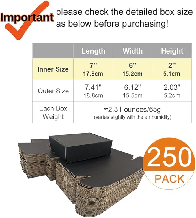 250 Pack 7x6x2'' Small Shipping Boxes, Corrugated Cardboard Mailers - Image 2