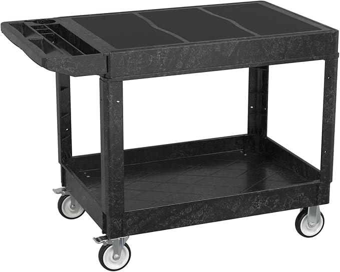 Utility Cart on Wheels, 2 Shelf Heavy Duty Large Flat Top Rolling Cart by Xalvora