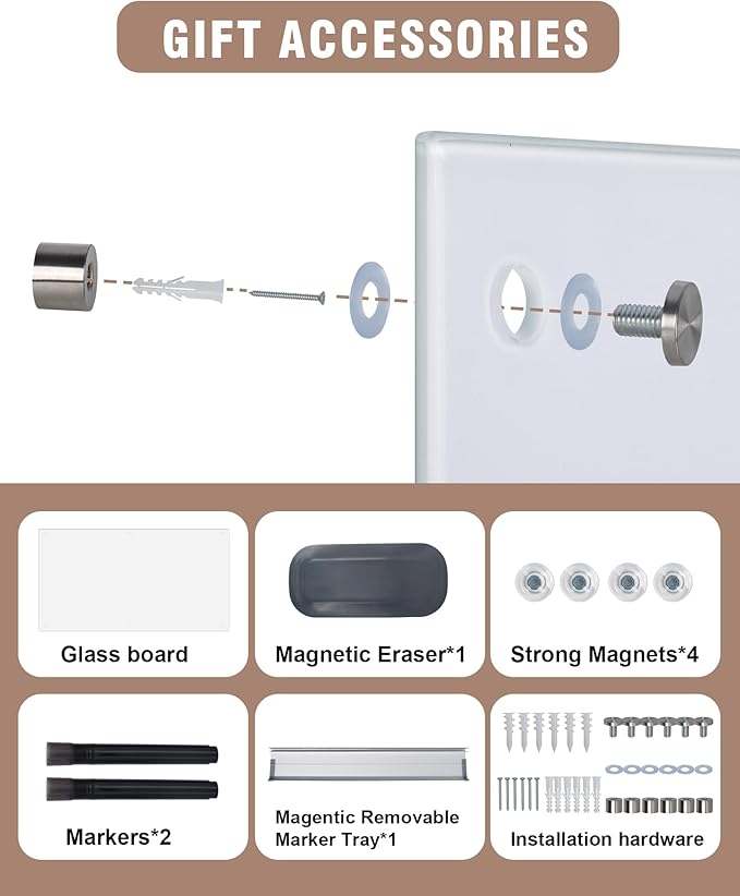 Mifuro Magnetic Glass Whiteboard，36"x24" Wall Mounted Frameless Dry Erase Board - Image 6