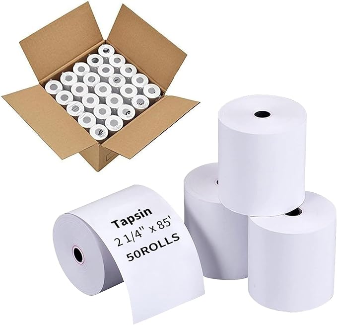 2 1/4" x 85' Thermal Receipt Paper, Credit Card Paper Rolls Thermal, Fits 58mm by TAPSIN