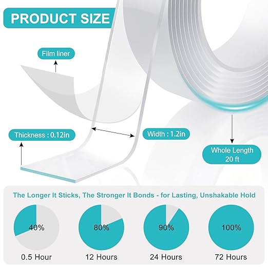 Double Sided Tape Heavy Duty 1.2in×20ft, Nano Tape Double Sided, Removable - Image 2