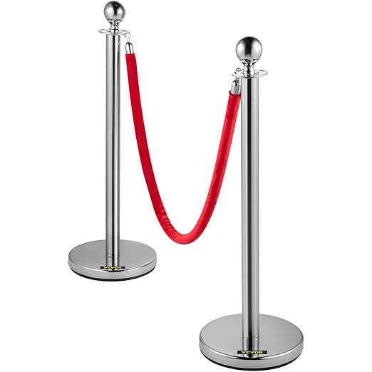 VEVOR Stanchion Post with Velvet Ropes, Stainless Steel Queue Barrier Line - Image 2