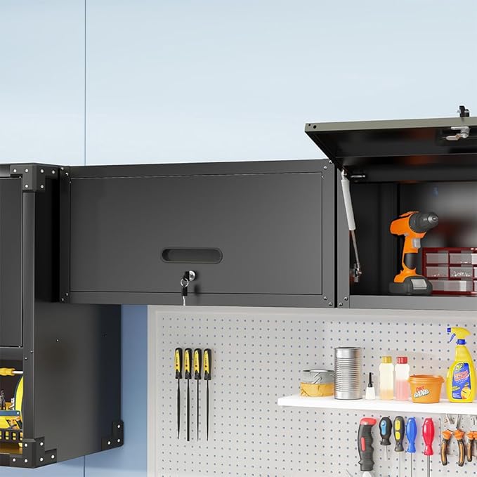 Metal Wall Cabinet with Up-flip Door, Lockable Steel Wall Mounted Storage - Image 7