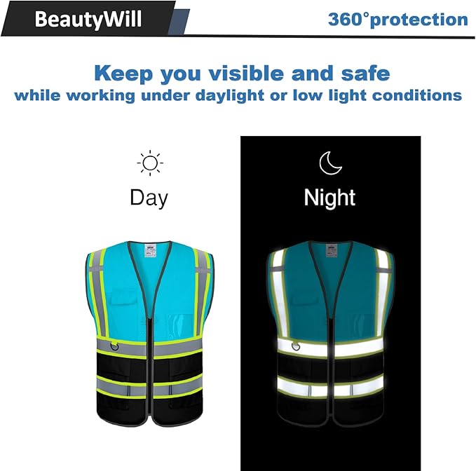 BeautyWill Custom Logo Safety Vest Class2 High Visibility Reflective Vest - Image 6