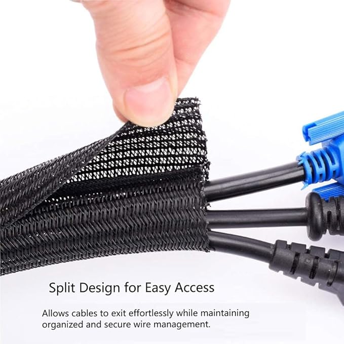 50ft - 1/2 Inch Heavy-Duty Braided Cable Sleeve, Split Wire Loom Tubing Cord - Image 3