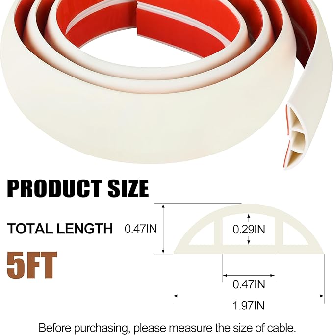 MYFAMIREA 5FT Floor Cord Cover for Wire Self Adhesive Cable Cavity Management - Image 2
