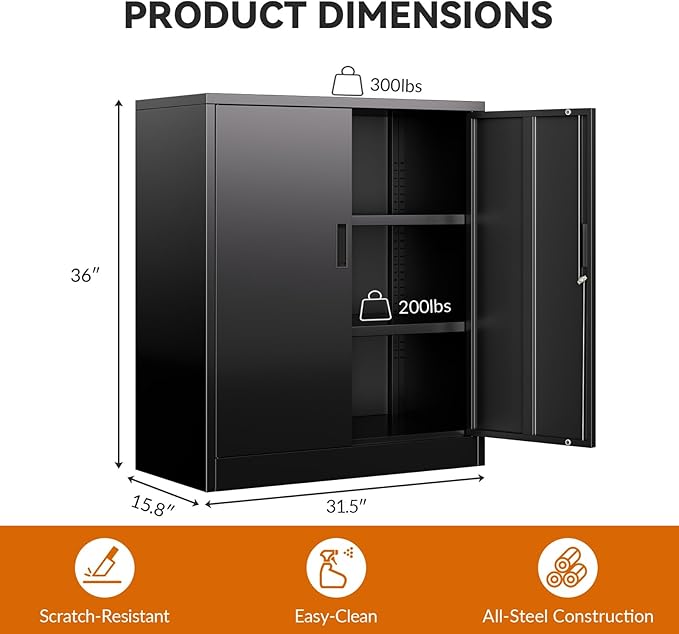 BESFUR Metal Storage Cabinet 36" H, Garage Storage Cabinet - Image 3