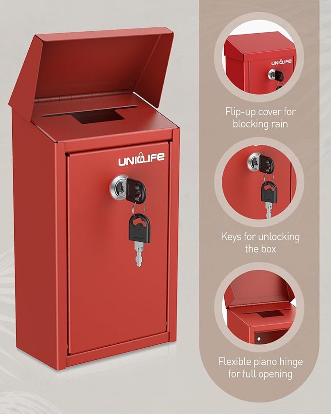 Uniclife Key Drop Box for Outside, Safe Suggestion Box, Wall Mounted Mailbox - Image 4