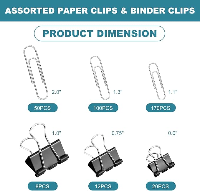 360 Pcs Paper Clips and Binder Clips Assorted Sizes, Large Medium Small Size - Image 2