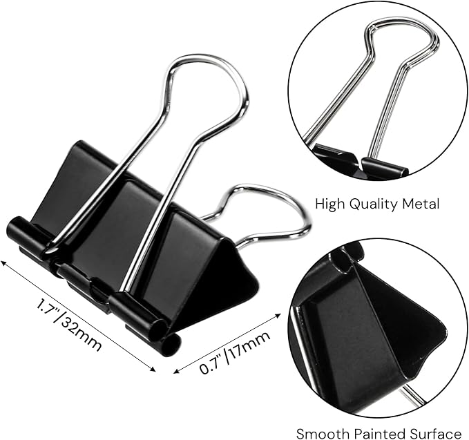 300 Pack Medium Binder Clip, 1-1/4 Inch Metal Black Fold Back Clips, Standard - Image 2