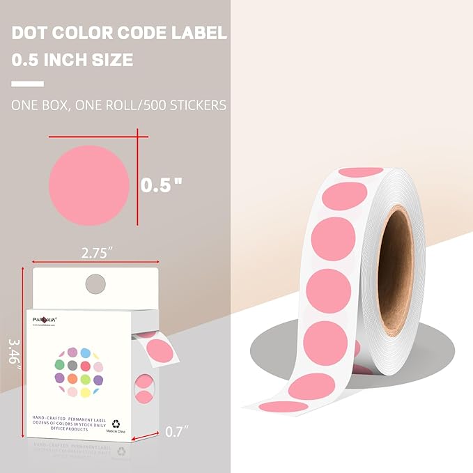 PARLAIM 1/2 Inch Round Adhesive Color-Code Dot Stickers, 500 Stickers Inventory - Image 2
