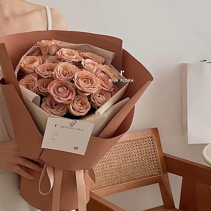 Waterproof Floral Wrapping Paper Roll, Chocolate Brown Korean Paper - Image 4