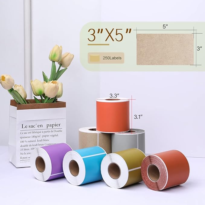 PARLAIM 5 X 3 inch Natural Brown Kraft Paper Inventory Labels Rectangle Color - Image 2