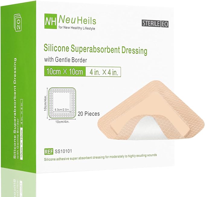 NeuHeils Silicone Super Absorbent Wound Dressing 4''x4'' 20 Packs, by NeuHeilsWoundSkinCare