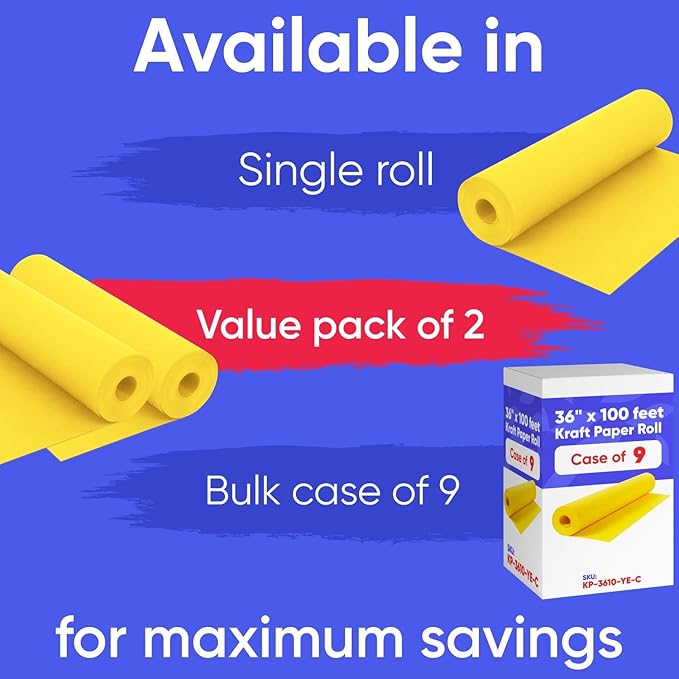 36" x 1200" Yellow Kraft Paper Roll, 45 lbs Thickness, Made in USA Colored - Image 2