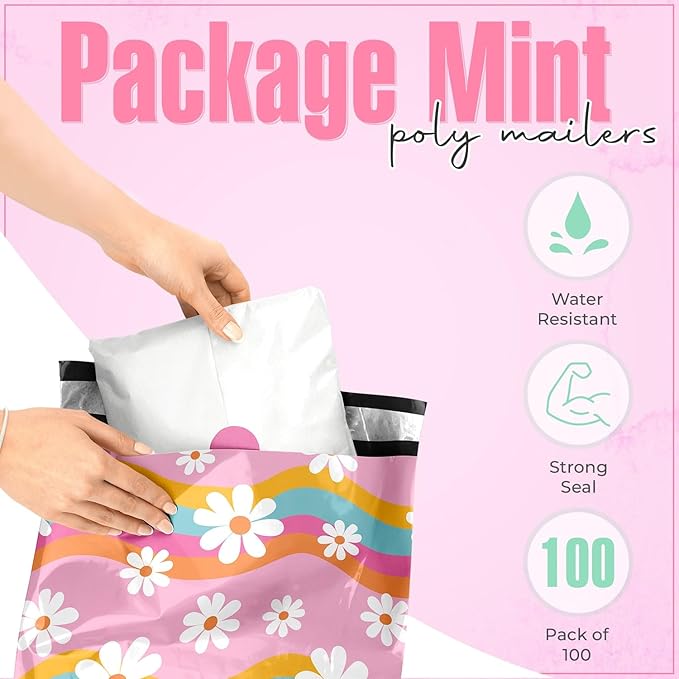 10x13 Poly Mailers – Groovy Daisy – Waterproof, Tear-Resistant Shipping Bags - Image 2