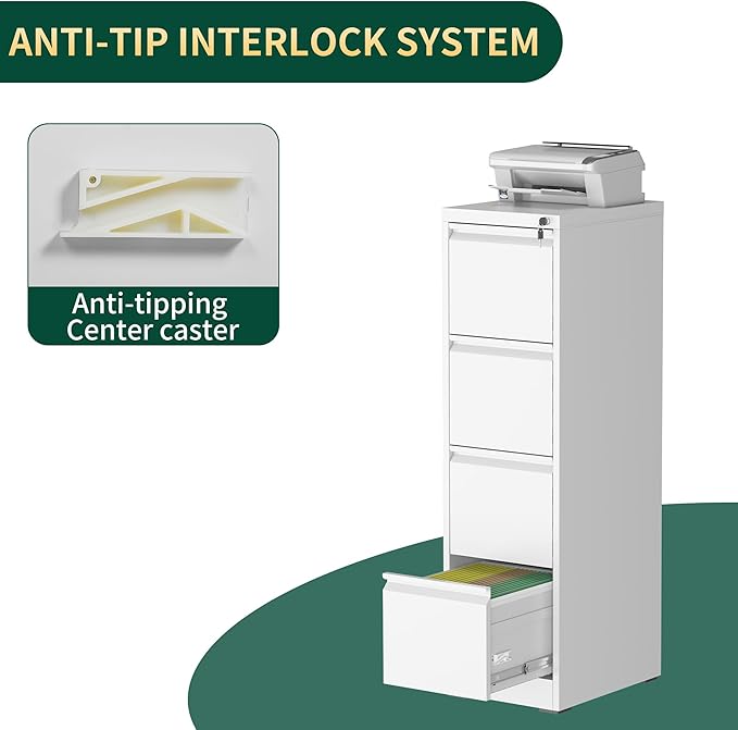 4 Drawer File Cabinet with Lock, Steel Vertical Filing Storage Cabinet - Image 6