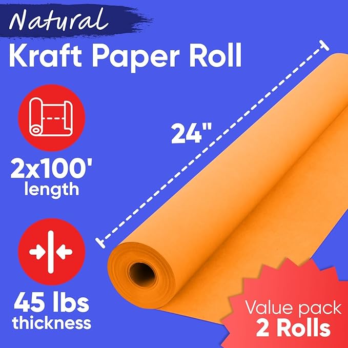 24" x 1200" Orange Kraft Paper Roll, 45 lbs Thickness, Made in USA Colored - Image 3