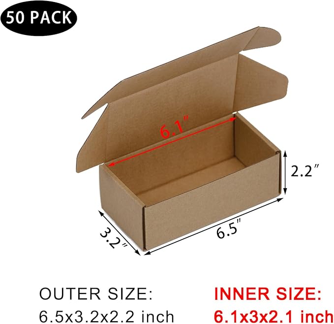 50 Pack 6.5x3.2x2.2 Inches Small Shipping Boxes, Moving Mailing Packing Box - Image 2