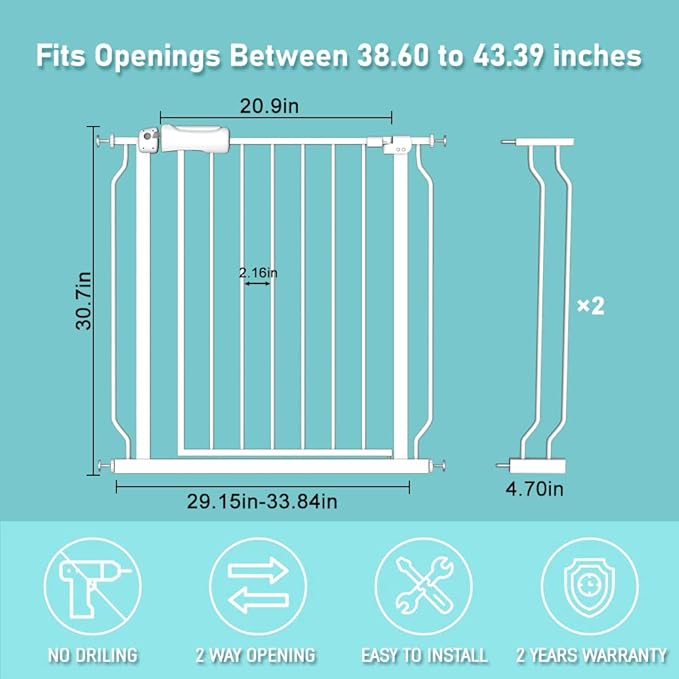 WAOWAO Baby Gate 38.58-43.27" Extra Wide Pressure Mounted Walk Through Swing - Image 5