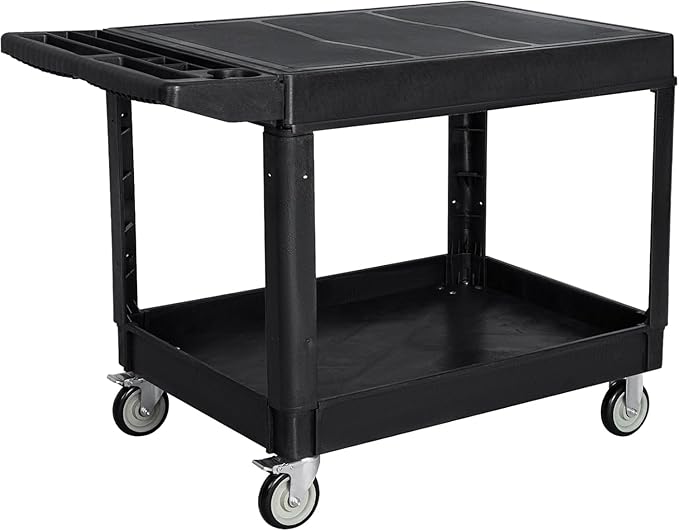 2 Tier Rolling Utility Cart on Wheels, 1000 lbs Capacity Flat Top Plastic by Tooremine
