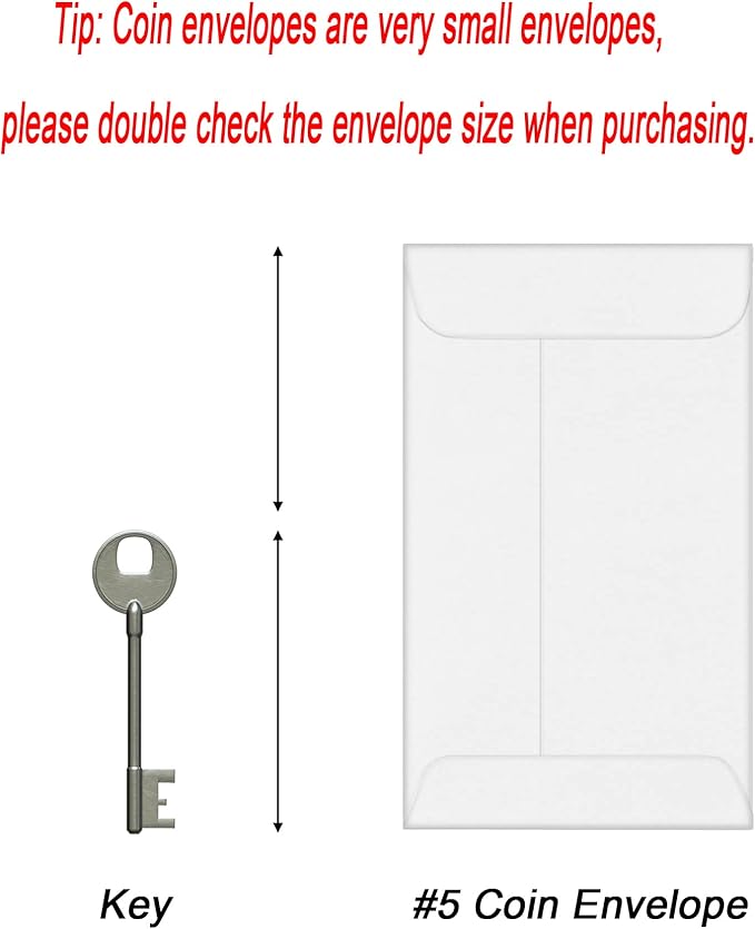 500 PCS #5 Coin Envelopes, 3.125 x 5.5 inches White Kraft Envelopes Classic - Image 2