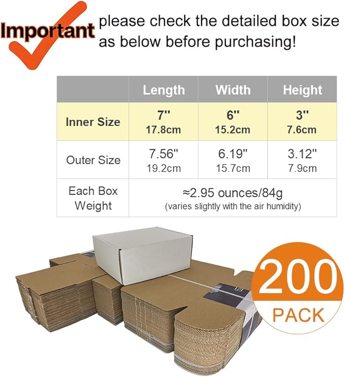 200 Pack 7x6x3'' Small Shipping Boxes, Corrugated Cardboard Mailers - Image 2