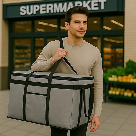 2 Pack XXXL Gray Insulated Food Delivery Bag Cooler Bags Keep Food Warm - Image 9
