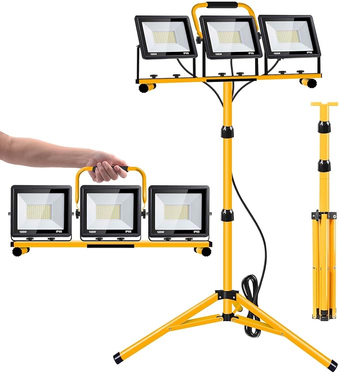 21000 Lumen Work Lights with Stand, 3 Adjustable Head LED Work Light, with by Yurnomy
