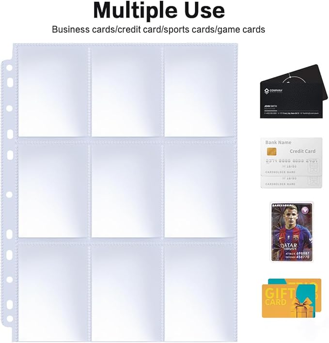 Trading Card Sleeve Pages, HERKKA 200 Pack 9 Pocket Album Pages 11 Holes Fit 3 - Image 7