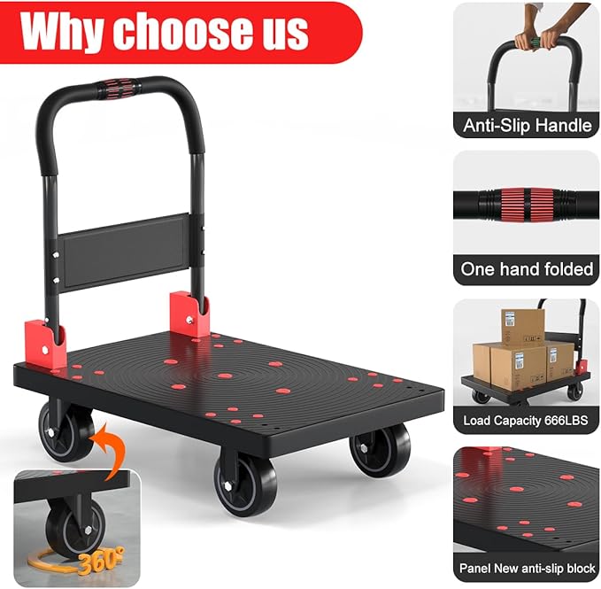 WUD Push Cart, Folding Mobile Platform Trolley, Thickened and Reinforced - Image 5