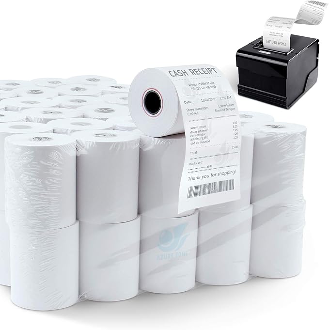 Azure Zone, Thermal Paper 2-1/4 X 85ft 200 Rolls, Fits Most POS Machines and by AzureZone