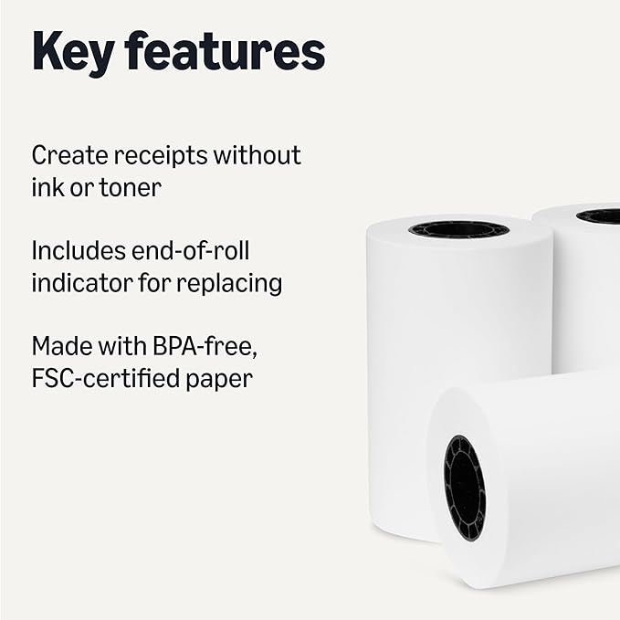 Amazon Basics Thermal Paper Receipt Rolls, POS Receipt, 2 1/4" x 50', 50 Rolls - Image 2