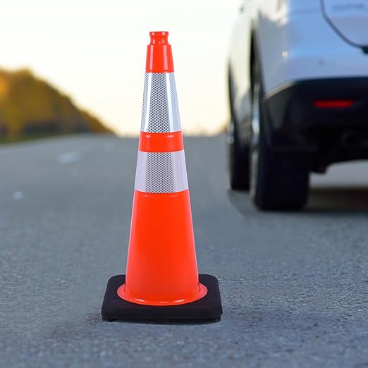 8 Pack 28 Inch Orange PVC Traffic Cones Black Base Stable Flexible, Road Safety - Image 5