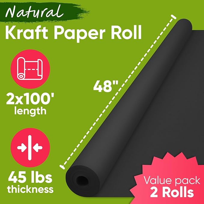 48" x 1200" Black Kraft Paper Roll, 45 lbs Thickness, Made in USA Colored Kraft - Image 3