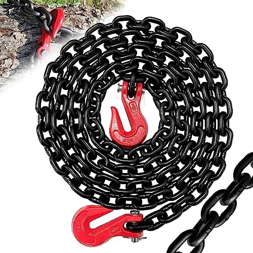 G80 Transport Binder Chain 5/16" x10ft - 4900 lbs WLL Heavy Duty Tow Chain for Trailers & Trucks - Clevis Grab Hooks (Oiled Black) - ASTM A306 Compliant by SENKEYFE