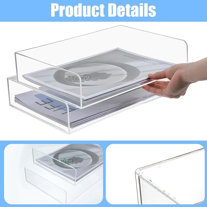 2 Pack Stackable Acrylic Paper Organizer Tray Clear Desk Letter Tray - Image 3