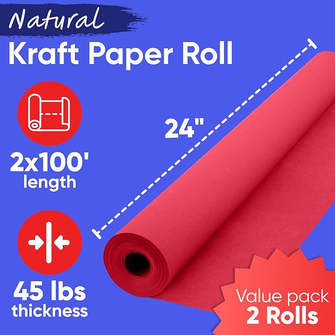 24" x 1200" Red Kraft Paper Roll, 45 lbs Thickness, Made in USA Colored Kraft - Image 3