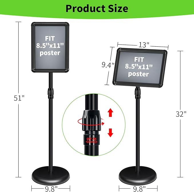 6Packs Adjustable Pedestal Sign Holder Stand 8.5''x11'', Floor Standing Poster - Image 6