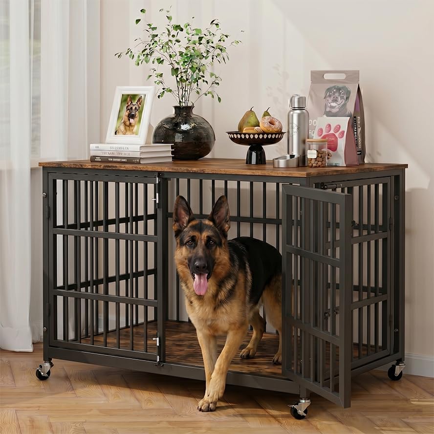 BOLDBONE 38 inch Dog Crate Furniture, Heavy Duty Dog Kennel Indoor for Large Dogs, Escape-Proof and Chew-Proof Wooden Dog Cage for high Anxiety Dog, Decorate House as TV Stand, End Table, Black Brown by BOLDBONE