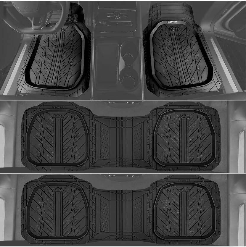 CAR PASS 3 Row Heavy Duty Rubber Car Mats, Deep-Dish All-Weather Floor Mats for 7 Seats 8 Seater 2nd & 3rd, Waterproof Universal Trim to Fit Liner Van,SUV,MPV,7 Passengers Vehicle,(Black 3 Row) - Image 5