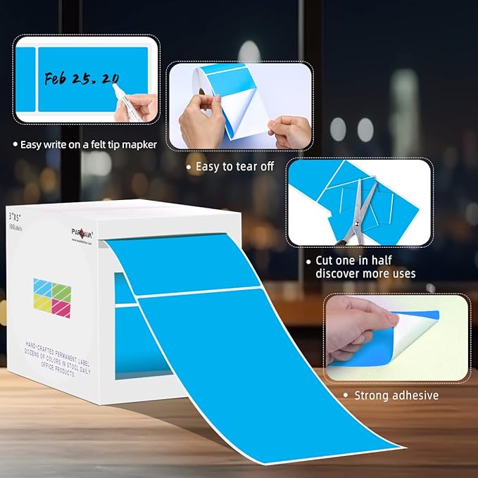 PARLAIM 3 X 5 Inch Rectangle Permanent Adhesive Color Coding Stickers, Square - Image 3