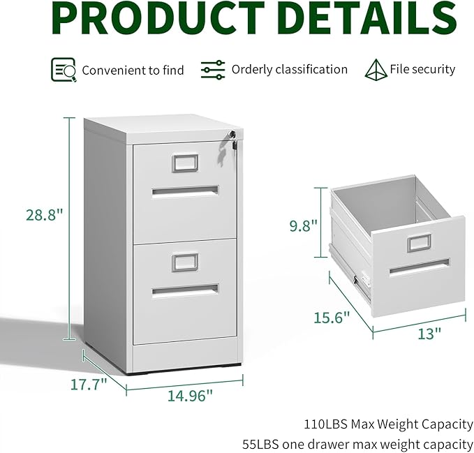 Metal File Cabinet with Drawer, Vertical File Cabinet with Lock - Image 3