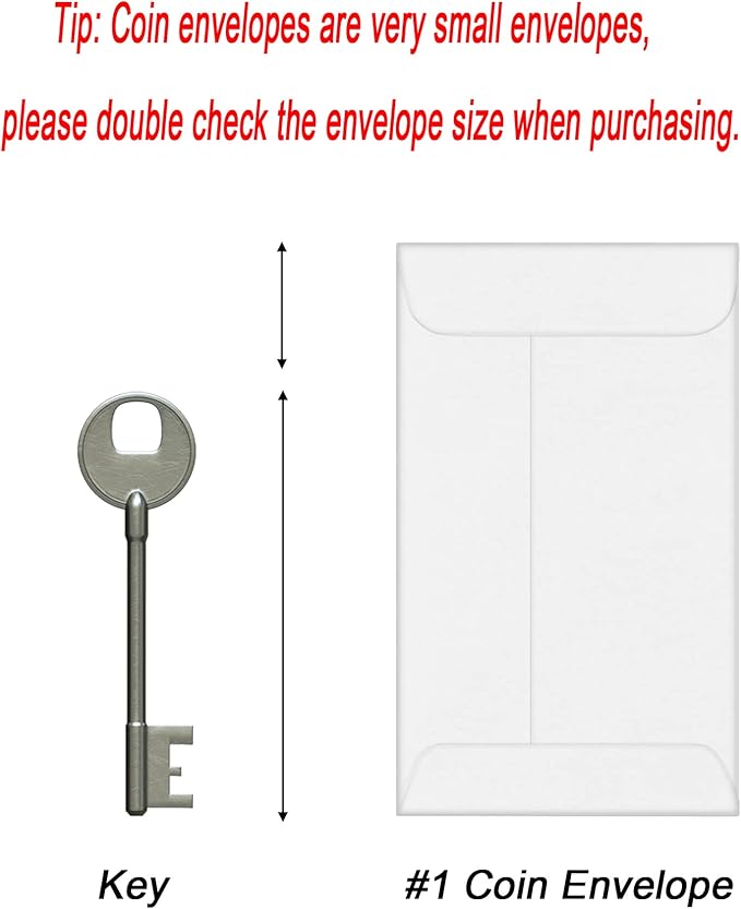 500 PCS #1 Coin Envelopes, 2-1/4'' x 3-1/2'' inches White Kraft Envelopes - Image 2