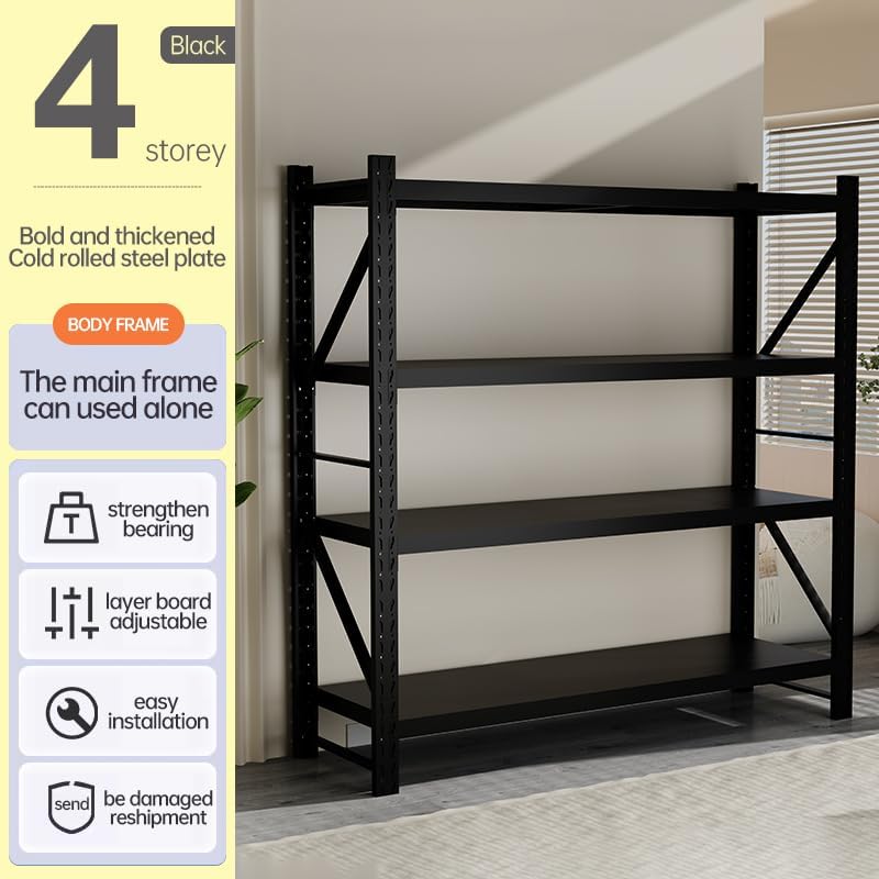 Heavy Duty Warehouse Shelving 4-Tier Industrial Steel Storage Shelves, 2600LB Capacity Per Shelf, Adjustable Shelves for Garage/Factory/Commercial Use (Black, W47*D23.7*H69) - Image 3