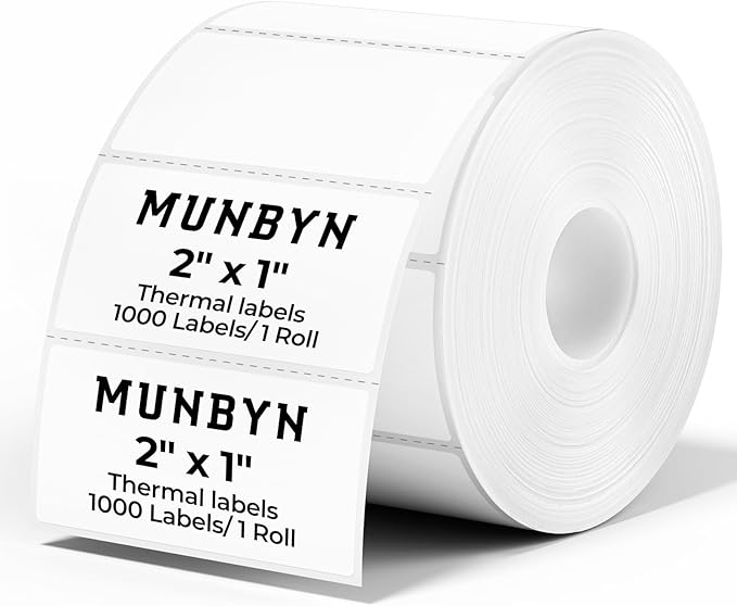 MUNBYN 2x1In Thermal Sticker Labels, Address Barcode Self-Adhesive Label Paper by MUNBYN