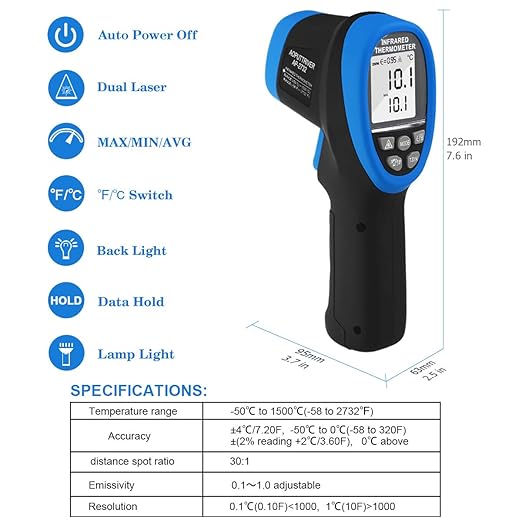 High Temp Infrared Thermometer -58℉~2732℉ Industrial Pyrometer 30:1 Digital IR - Image 3