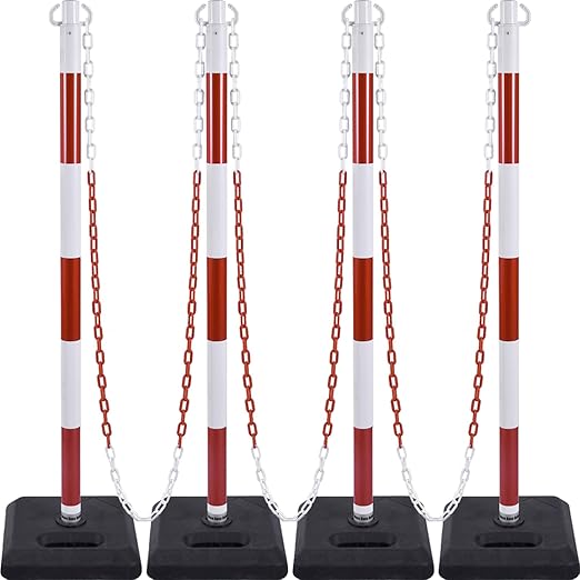 4 Pack Red White Portable Work Zone Chain Post Set, Premium Crowd Control by OranLite
