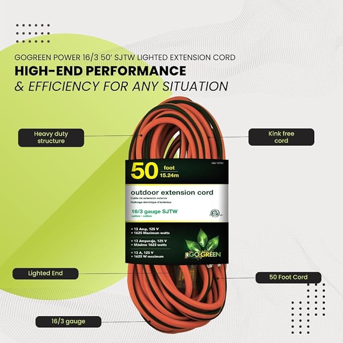Go Green Power Inc. 16/3 50-Foot Outdoor Extension Cord - Image 5