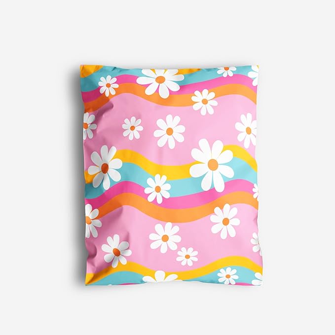 10x13 Poly Mailers – Groovy Daisy – Waterproof, Tear-Resistant Shipping Bags by PackageMint